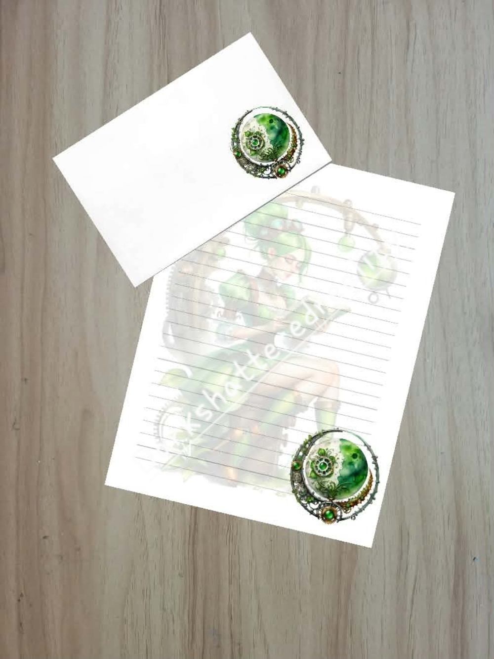 🖤NEW🖤 24pc Steampunk Green Fantasy Illustrated Lined Stationery Set